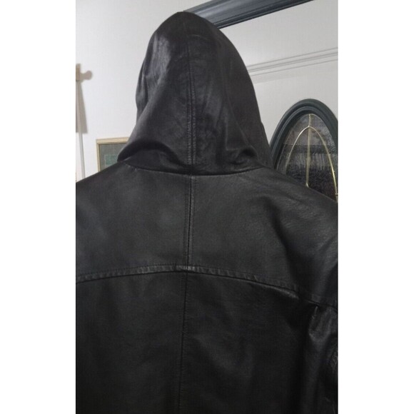 Liz Baker Essentials Womens Black Leather Hooded Zip Quilted Coat Jacket Large - Picture 5 of 8